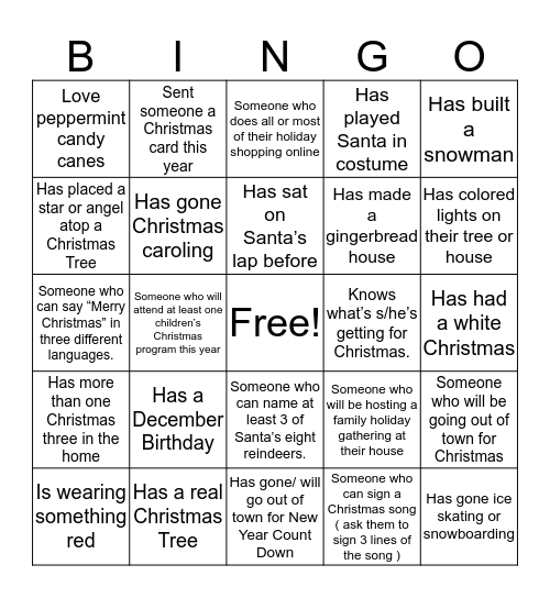 Happy Holiday Bingo Card