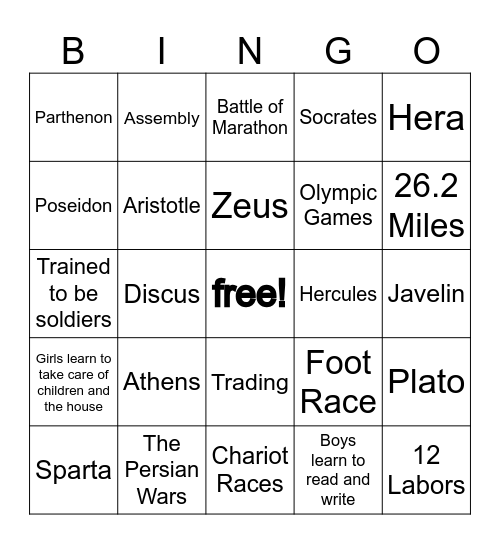 Ancient Greece Bingo Card