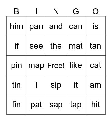 Functional Phonics 2.4 Bingo Card