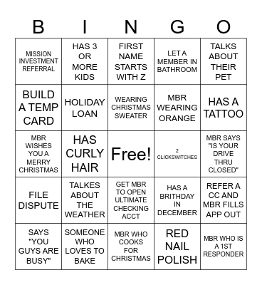 CHRISTMAS BINGO Card