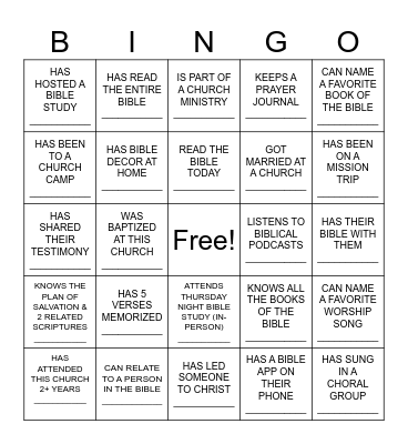 FELLOWSHIP BINGO Card