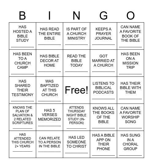 FELLOWSHIP BINGO Card