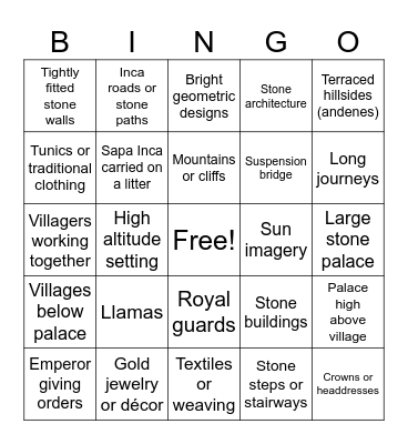 Emperors New Groove Bingo Card