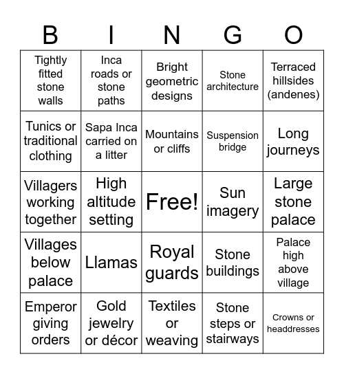 Emperors New Groove Bingo Card