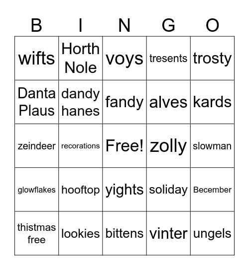 Christmas Nonsense Word Bingo! Bingo Card
