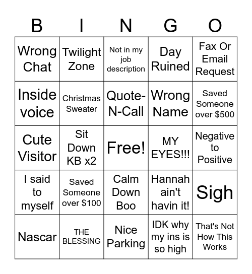 Untitled Bingo Card