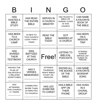 FELLOWSHIP BINGO Card