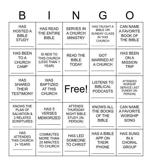 FELLOWSHIP BINGO Card