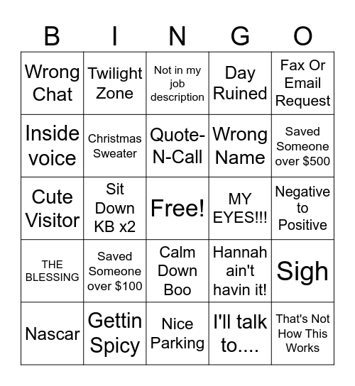 Untitled Bingo Card