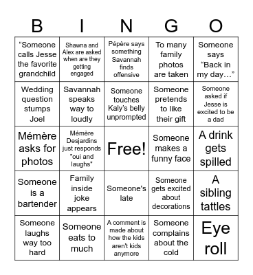 Beaupré's Family Bingo Card Bingo Card