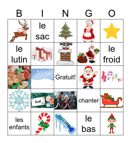 Le vocabulaire de Noël Bingo Card