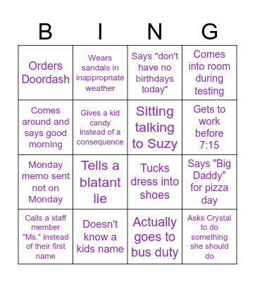 Tweedle-Dee Bingo Card