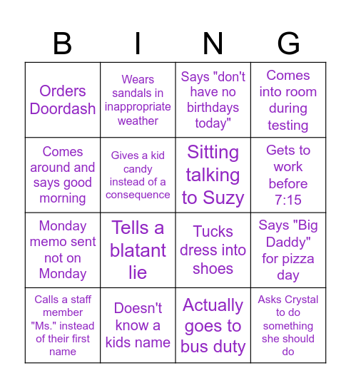 Tweedle-Dee Bingo Card