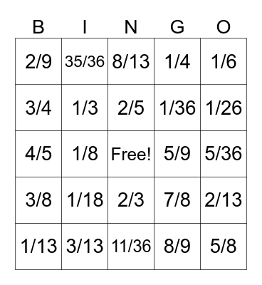 Probability Bingo Card