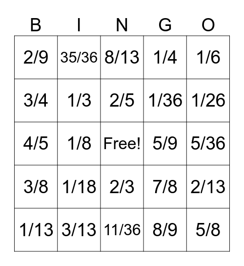 Probability Bingo Card