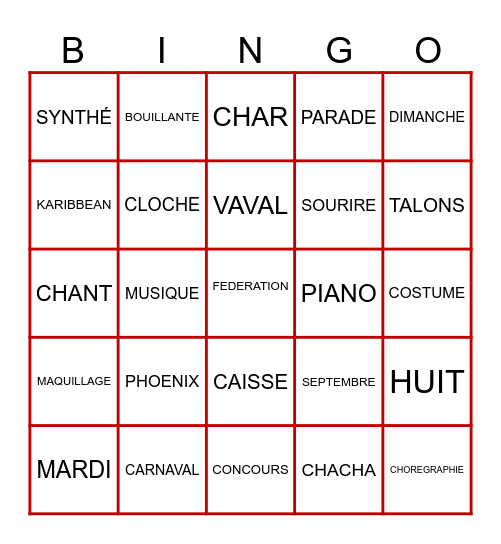 BINGO NOËL DE PHOENIX Bingo Card