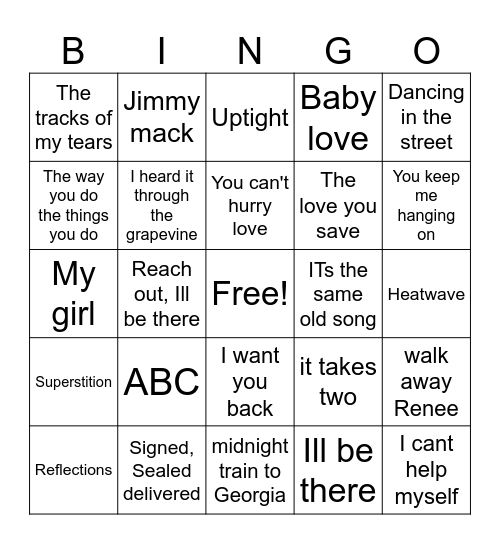 Motown Bingo Card