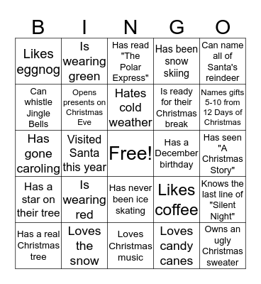 Christmas People Bingo Card