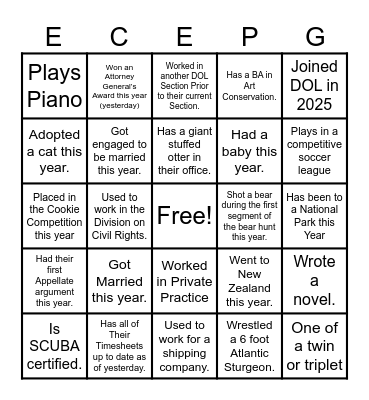 ECEPG Holiday Party 2025 (How Well Do You Know Your Co-Worker) Bingo Card
