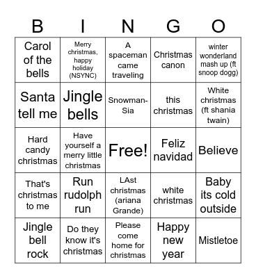 christmas mix Bingo Card