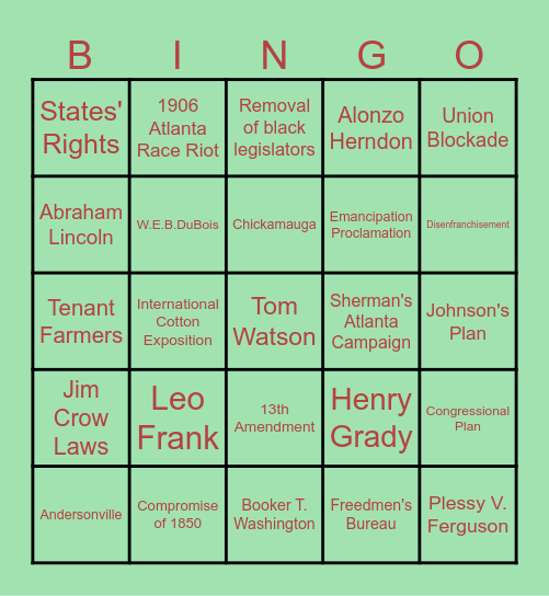 Unit 3 Bingo Card