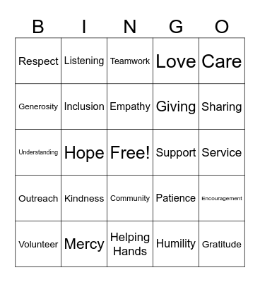 December Bingo:   Service & Compassion Bingo Card