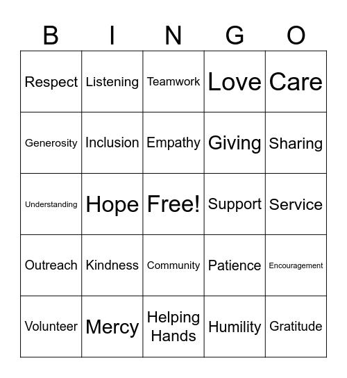 December Bingo:   Service & Compassion Bingo Card