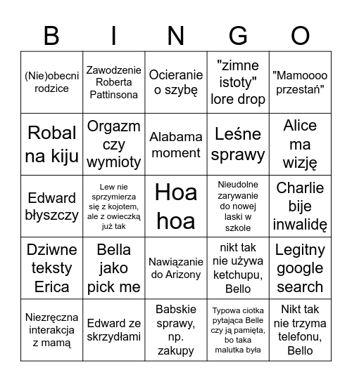 Zmierzch bingo Card