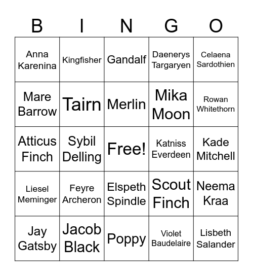 Book Characters Bingo Card