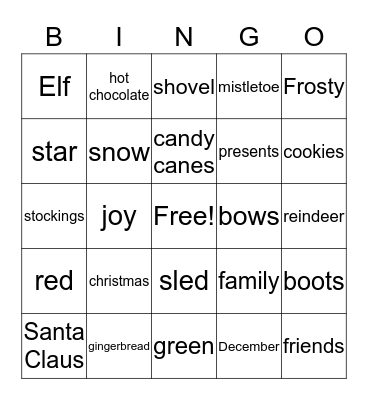Santa's Workshop Bingo Card