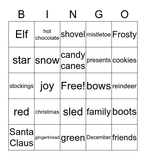 Santa's Workshop Bingo Card