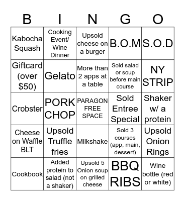 PARAGON TAP AND TABLE Bingo Card