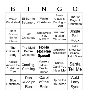 Christmas Song Bingo Card