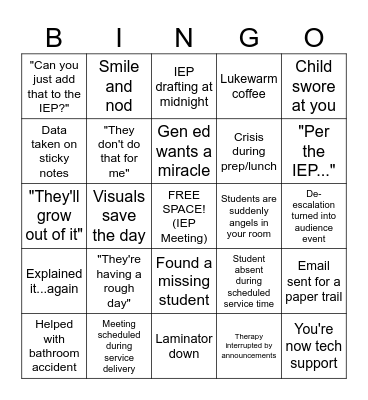 SPED Bingo Card