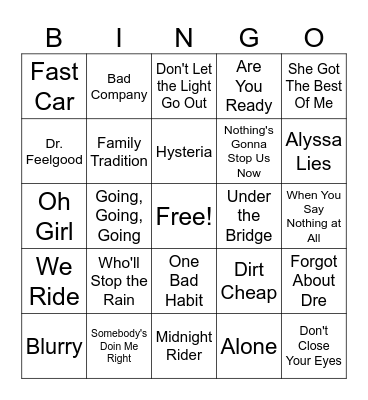 Boss's Playlist Bingo Card