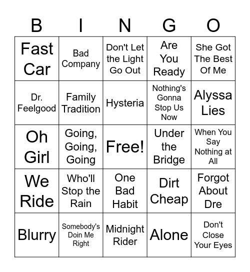Boss's Playlist Bingo Card