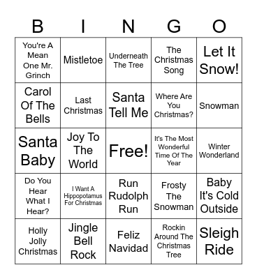 Holiday Music Bingo Card