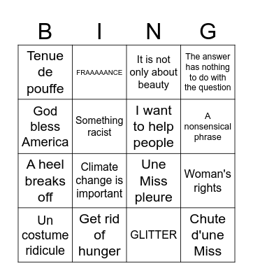 Miss universe Bingo Card