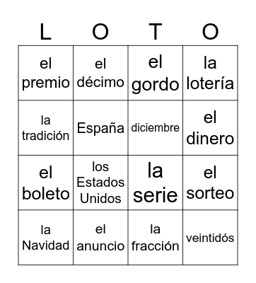 El Gordo Bingo Card