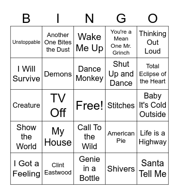 Music Bingo Card