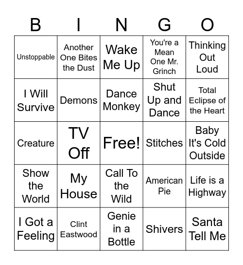 Music Bingo Card