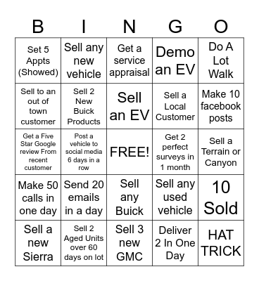 Sterling Buick GMC Bingo Card