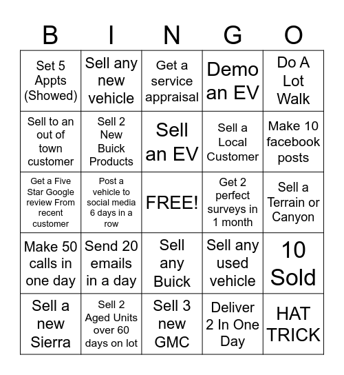 Sterling Buick GMC Bingo Card