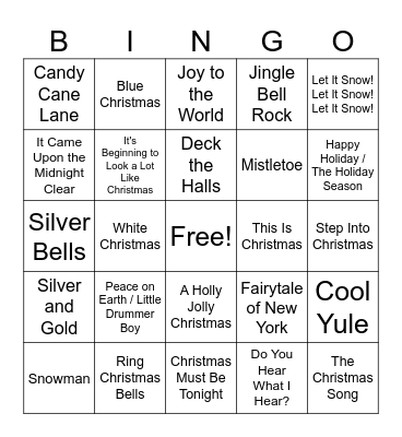 Christmas Music Bingo Card