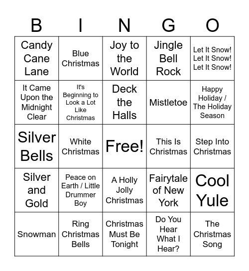 Christmas Music Bingo Card