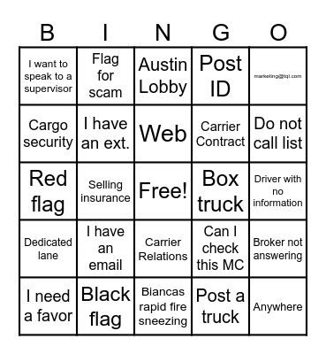 Carrier Services Bingo Card