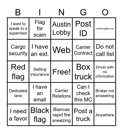 Carrier Services Bingo Card