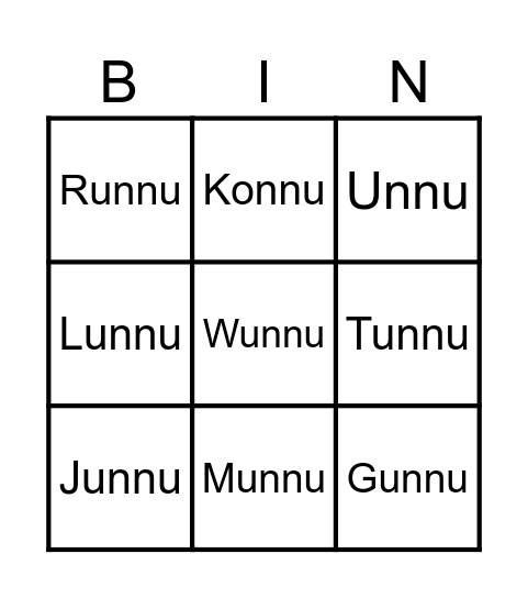 Chinnu Munnu Gunnu Bingo Card