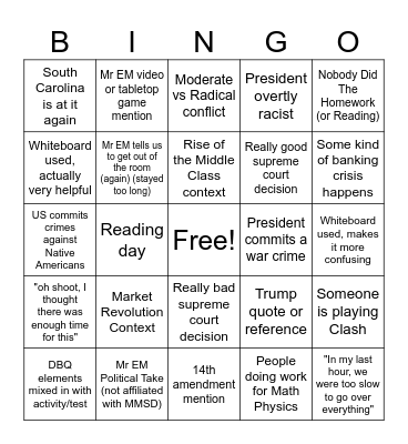 (Mr. EM's class) APUSH Bingo Card