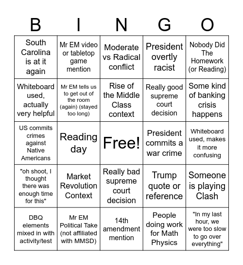 (Mr. EM's class) APUSH Bingo Card